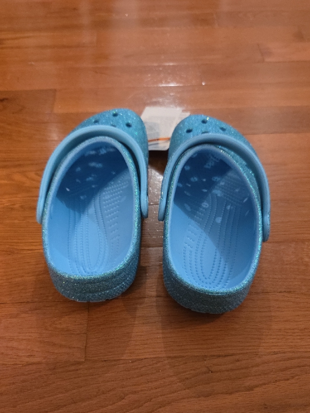 NWT CROCS Classic Iridescent Glittery Sparkle Clog Sandals - Teal Blue Size: J 3 - Picture 3 of 5